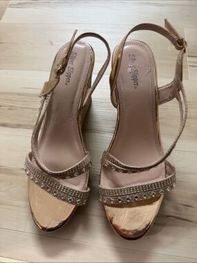 Silver Slipper Rose Gold Embellished Slingback Heels